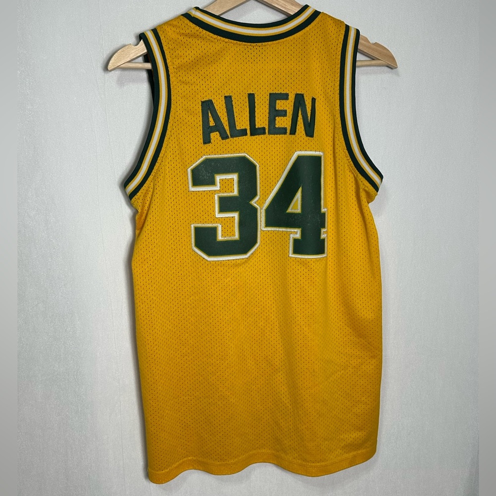 Vintage Nike Ray Allen Seattle Sonics Jersey Yellow Mens Large NBA 34 Mesh - Picture 2 of 5